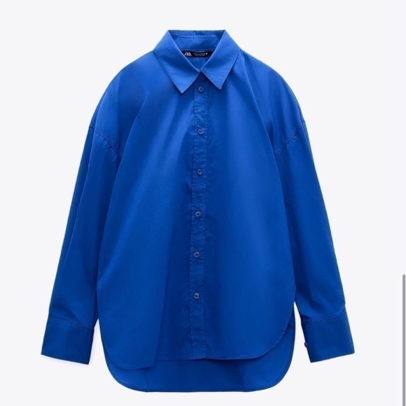 Zara Tops - Zara Oversized Poplin Blue Shirt